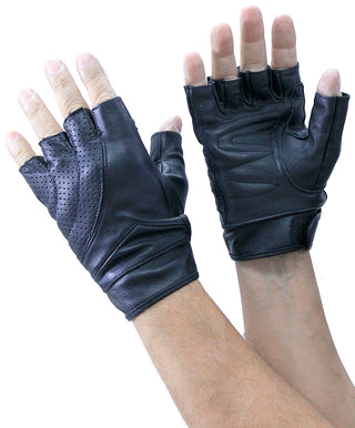 Premium Leather Gel Pad Perforated Fingerless Gloves #GL82960K