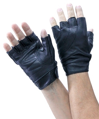 Premium Leather Gel Pad Perforated Fingerless Gloves #GL81010K