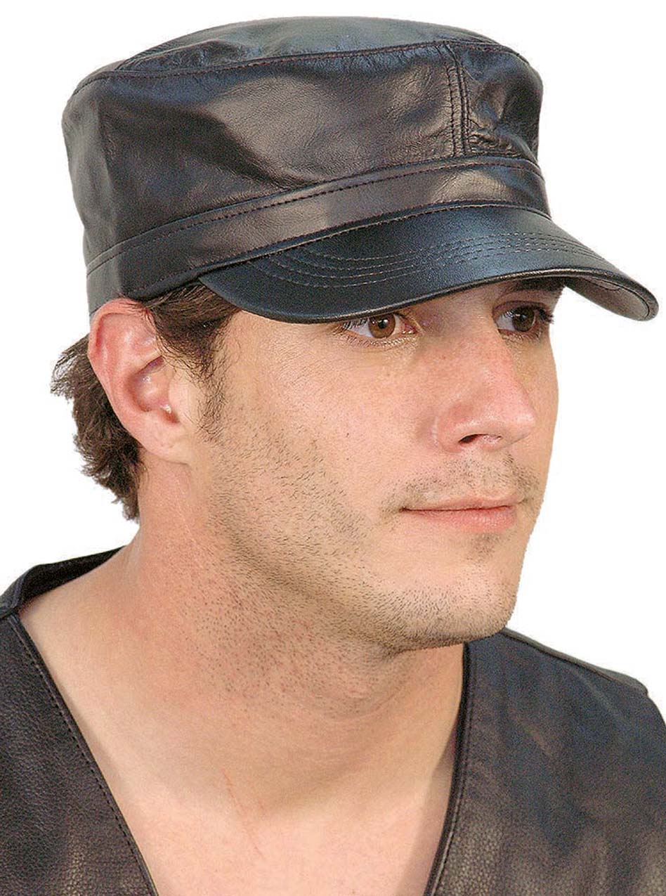 Black Leather Cadet Cap #H650ARMY – Jamin Leather®