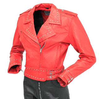Women's Red Stud Trim Motorcycle Jacket #L15601R (S-L)