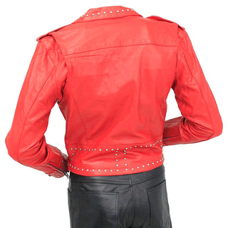 Women's Red Stud Trim Motorcycle Jacket #L15601R (S-L)