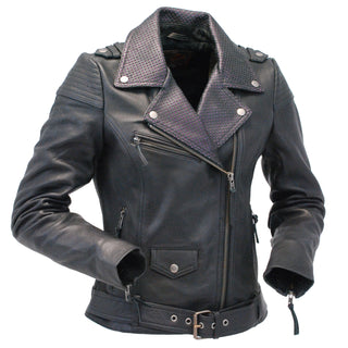 Ultra Premium Women's MC Jacket with Purple Accent Collar #L184VPUR