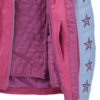 Pink Star Cafe' Racer Motorcycle Leather Jacket #L190ZUSTAR