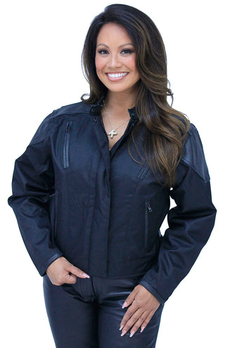 Textile and Genuine Leather Vented Jacket for Women #L2266VZ ()