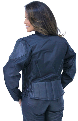 Textile and Genuine Leather Vented Jacket for Women #L2266VZ ()