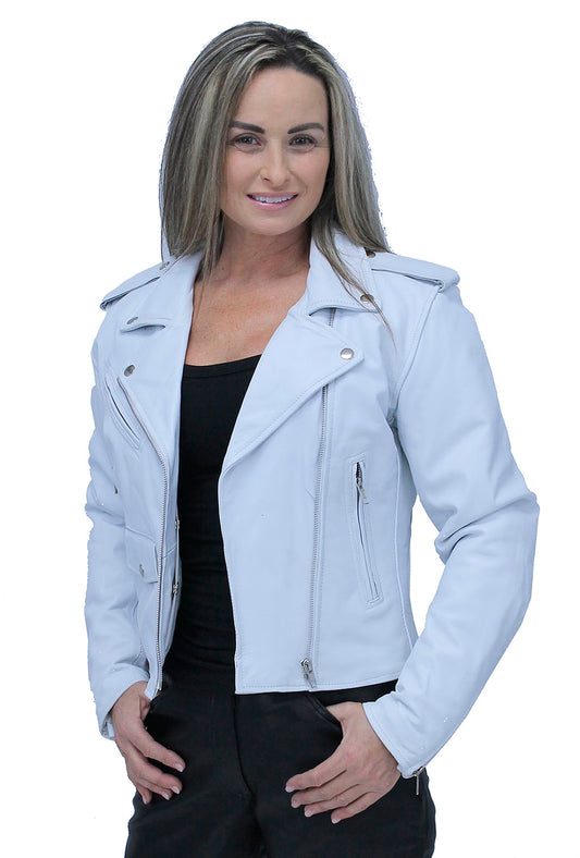 Women's White Lambskin Lightweight Motorcycle Jacket #L22839QW