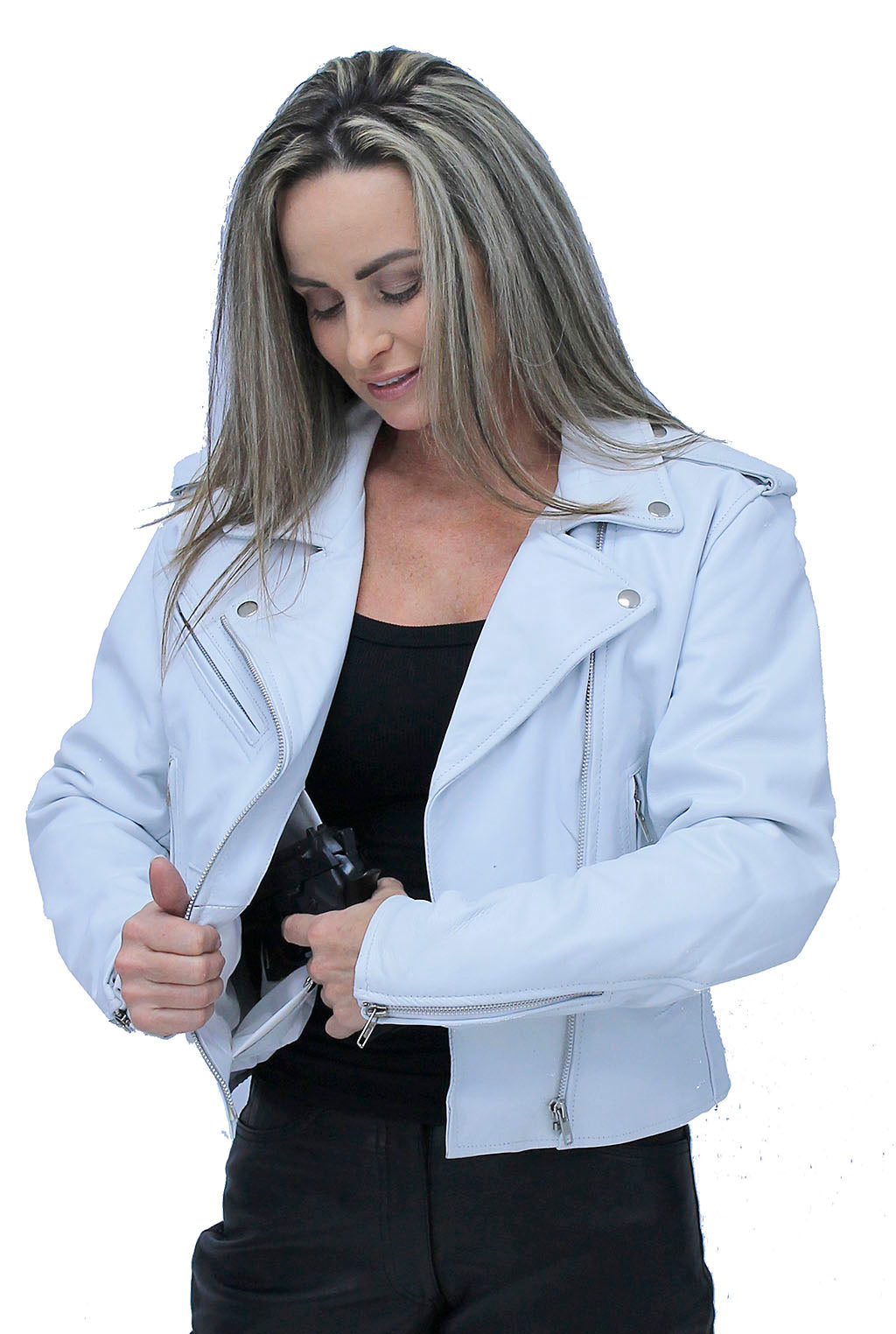 Women's White Lambskin Lightweight Motorcycle Jacket #L22839QW