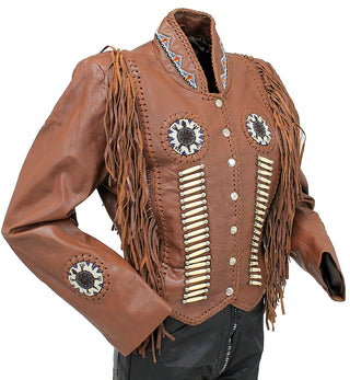 Brown Fringe Jacket with Bone & Mini Beads #L4251FBN ()