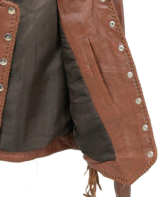 Brown Fringe Jacket with Bone & Mini Beads #L4251FBN ()