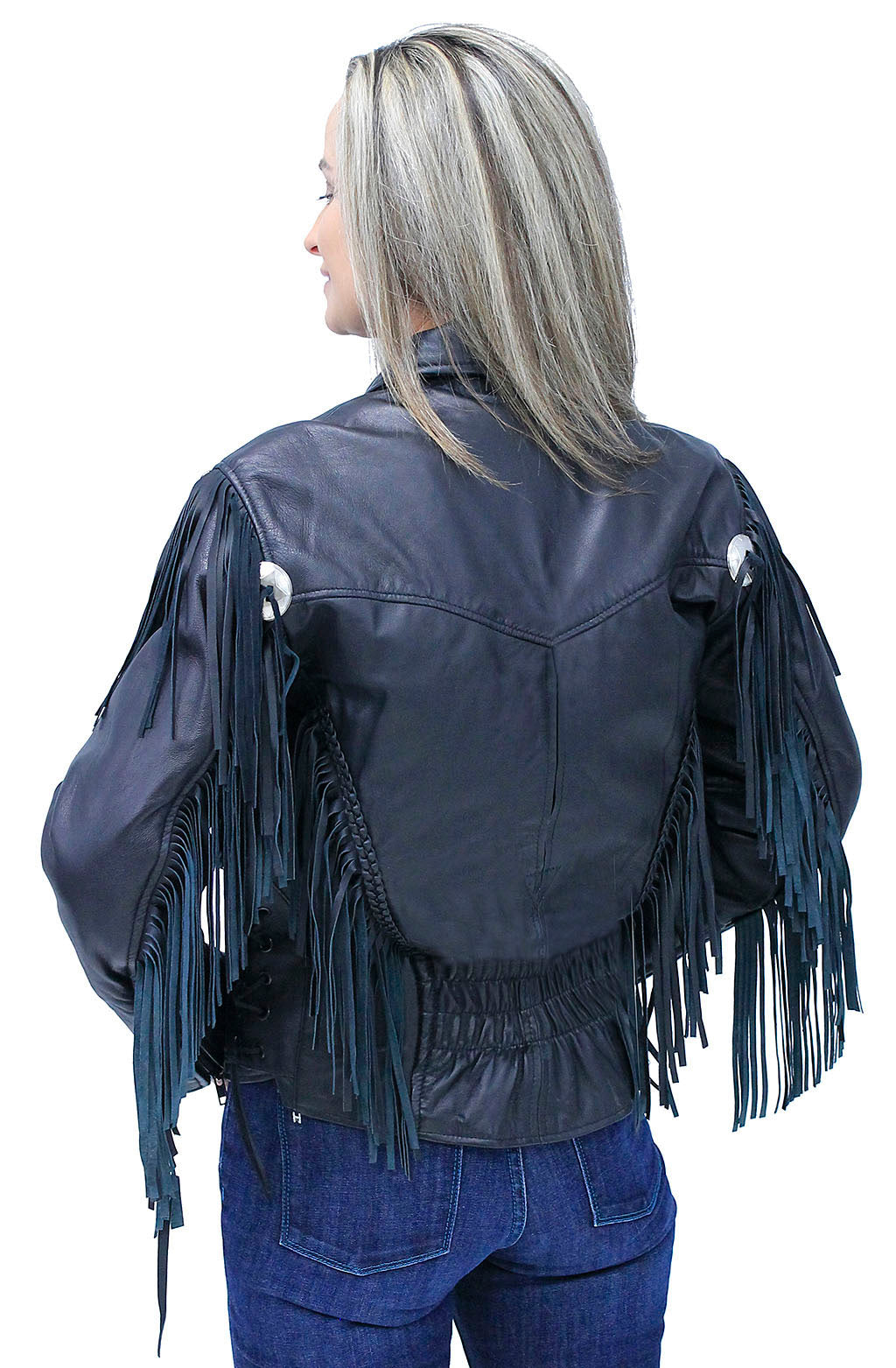 Vtg Bullskin Women's Fringed Leather Motorcycle Jacket on sale Made In Korea Size 14