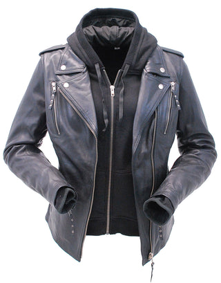 Women's Vented Motorcycle Jacket with Removable Hoodie #L6841HK