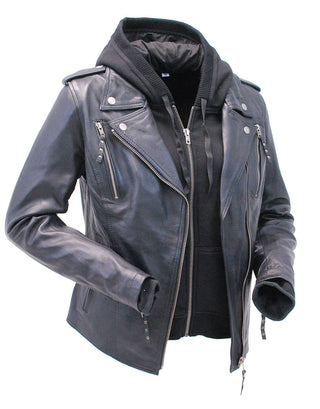 Women's Vented Motorcycle Jacket with Removable Hoodie #L6841HK