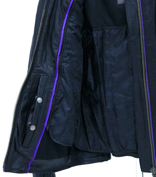 Purple Winged Heart Leather Vented Motorcycle Jacket #L695417VGPU