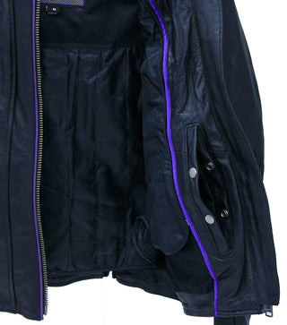 Purple Winged Heart Leather Vented Motorcycle Jacket #L695417VGPU