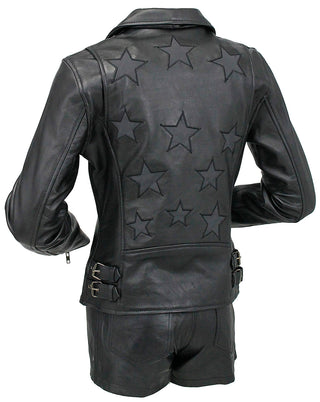 Reflector Stars Women's Lambskin Motorcycle Jacket #L6960RK-STAR