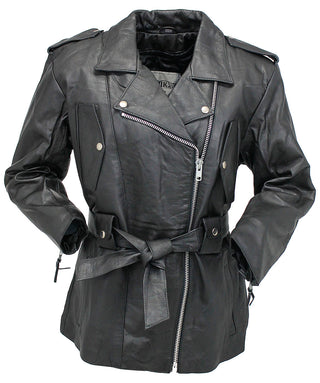 Ladies 3/4 Length Belted MC Jacket - Special #L8251K (S-L)