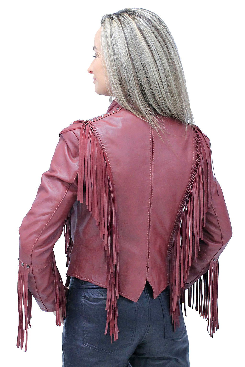 Burgundy Red Leather Fringed Band Leader Jacket #L98426SFR