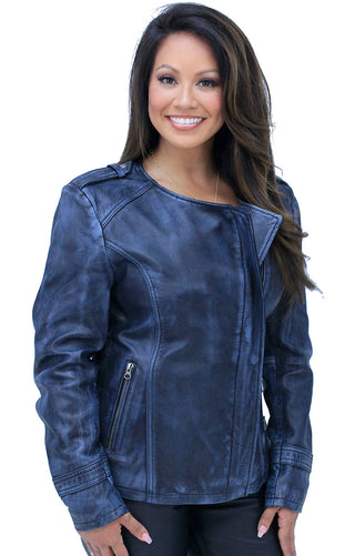 Women's Blue Beauty Leather Jacket CC Pocket #LA60624GU