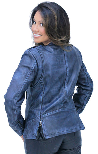 Women's Blue Beauty Leather Jacket CC Pocket #LA60624GU