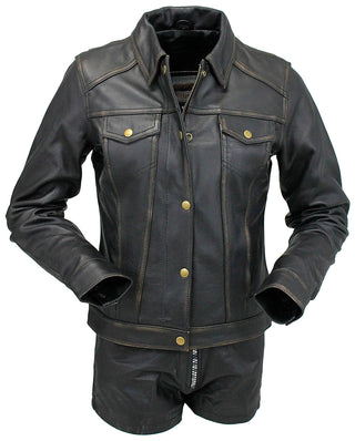 Women's Ultra Premium Vintage Brown Leather Jean Jacket #LA6894GN