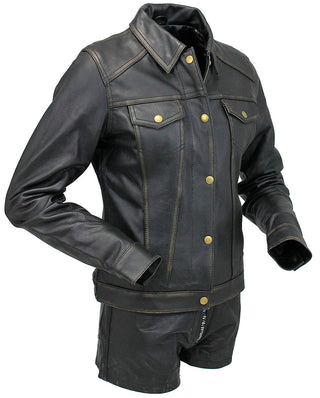 Women's Ultra Premium Vintage Brown Leather Jean Jacket #LA6894GN