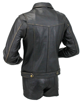 Women's Ultra Premium Vintage Brown Leather Jean Jacket #LA6894GN