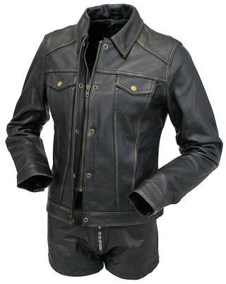 Women's Ultra Premium Vintage Brown Leather Jean Jacket #LA6894GN