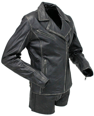 Star filled Women's Vintage Leather Motorcycle Jacket #LA6960GY-STAR