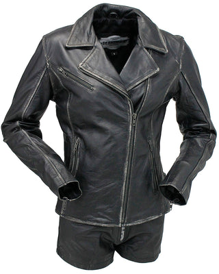 Star filled Women's Vintage Leather Motorcycle Jacket #LA6960GY-STAR