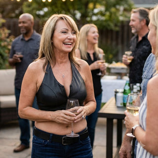 Women's Leather Halter Top with Zip Front & Vented Perforated Sides #LH30120ZVK