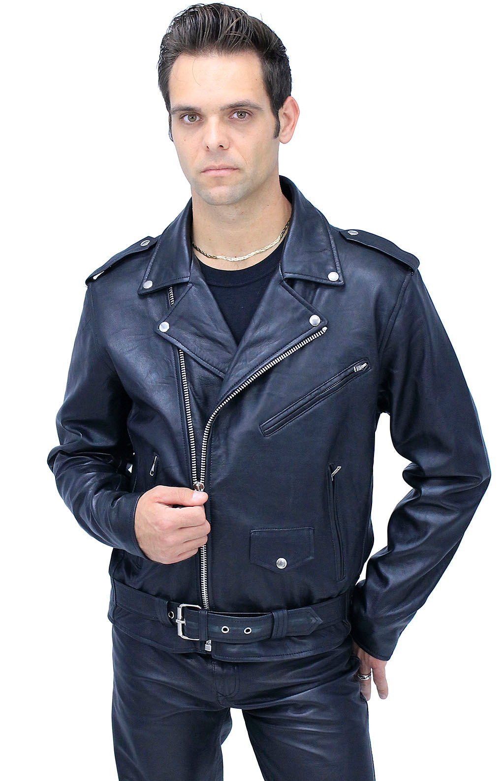 Men's Lightweight Soft Lambskin Leather MC Jacket #M100LAMBK