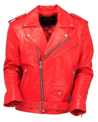 Men's Red Leather Motorcycle Jacket w/Quilted Lining #M1116QR