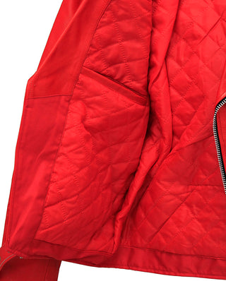 Men's Red Leather Motorcycle Jacket w/Quilted Lining #M1116QR