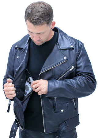 Men's Ultra Premium Leather Concealed Pockets Motorcycle Jacket #M208GZK
