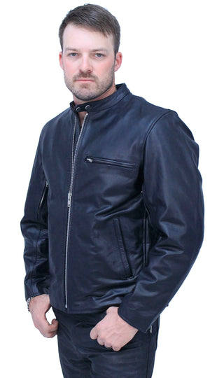 Vented Cafe' Racer Concealed Pocket Leather Jacket #M5020VZK