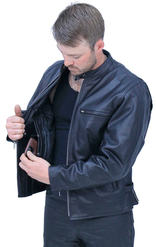 Vented Cafe' Racer Concealed Pocket Leather Jacket #M5020VZK