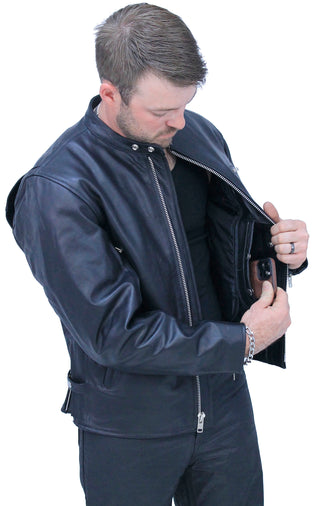Vented Cafe' Racer Concealed Pocket Leather Jacket #M5020VZK