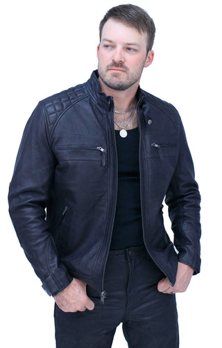 Men's Super Soft Lambskin Leather Jacket with Quilting #M5500QK