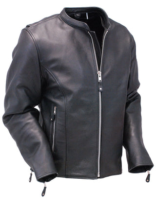 Black Cafe Racer Leather Motorcycle Jacket #M570Z