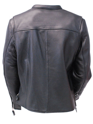 Black Cafe Racer Leather Motorcycle Jacket #M570Z