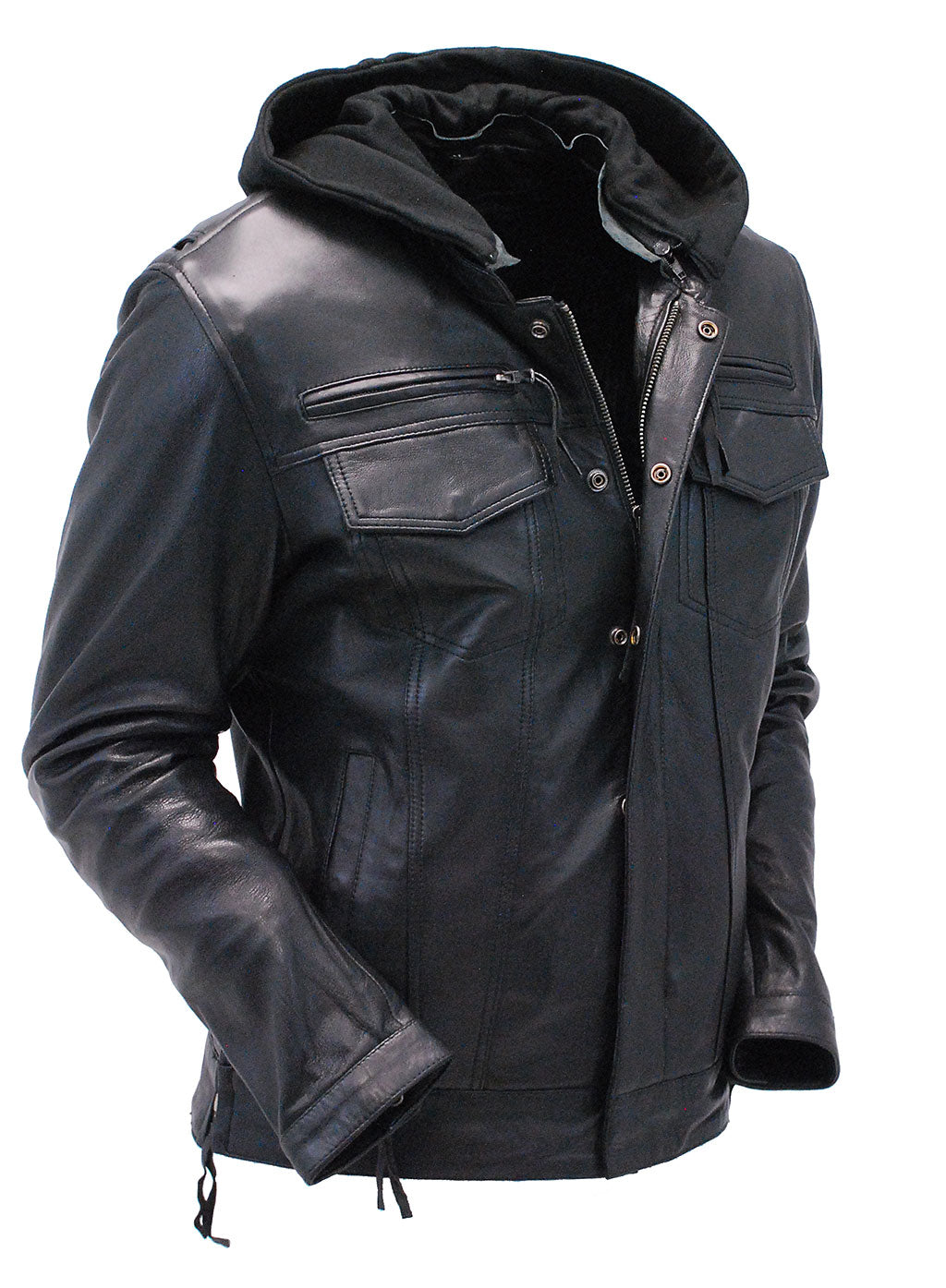 Men's Black Lambskin Hooded Jean Jacket w/Vents #M6905GHK