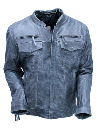 Concealed Pocket Gray Motorcycle Jacket w/Venting & Hood #M6906HVZGY ()