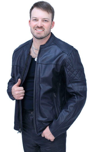 Men's Vented Concealed Pocket Ultra Premium Leather Jacket w/Quilt #M6922VZNK