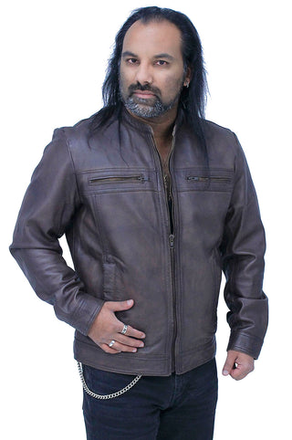 Men's Brown Lightweight Leather Motorcycle Jacket #M69241N