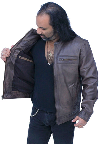 Men's Brown Lightweight Leather Motorcycle Jacket #M69241N