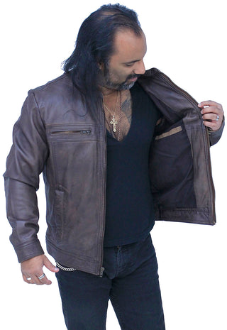 Men's Brown Lightweight Leather Motorcycle Jacket #M69241N
