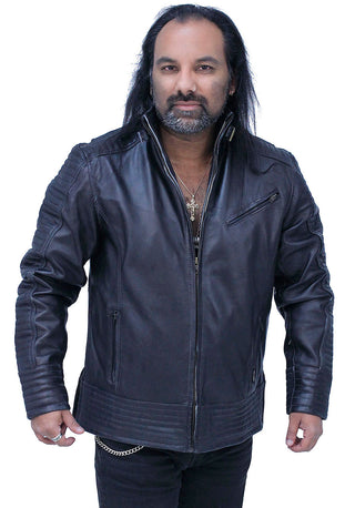 Charcoal Gray Leather Ribbed Trim Jacket w/Butterfly Collar #MA1993GY