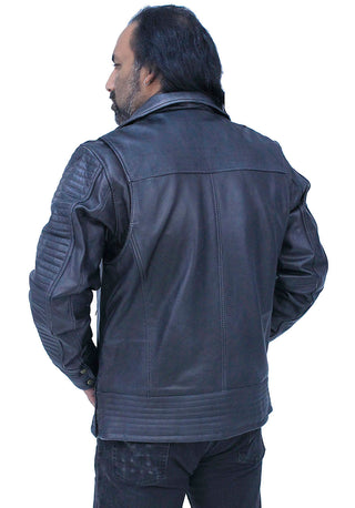 Charcoal Gray Leather Ribbed Trim Jacket w/Butterfly Collar #MA1993GY