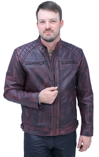 Burgundy Distressed Leather Vented Scooter Jacket CC Pockets #MA2021VQGR