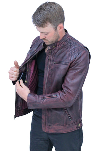 Burgundy Distressed Leather Vented Scooter Jacket CC Pockets #MA2021VQGR